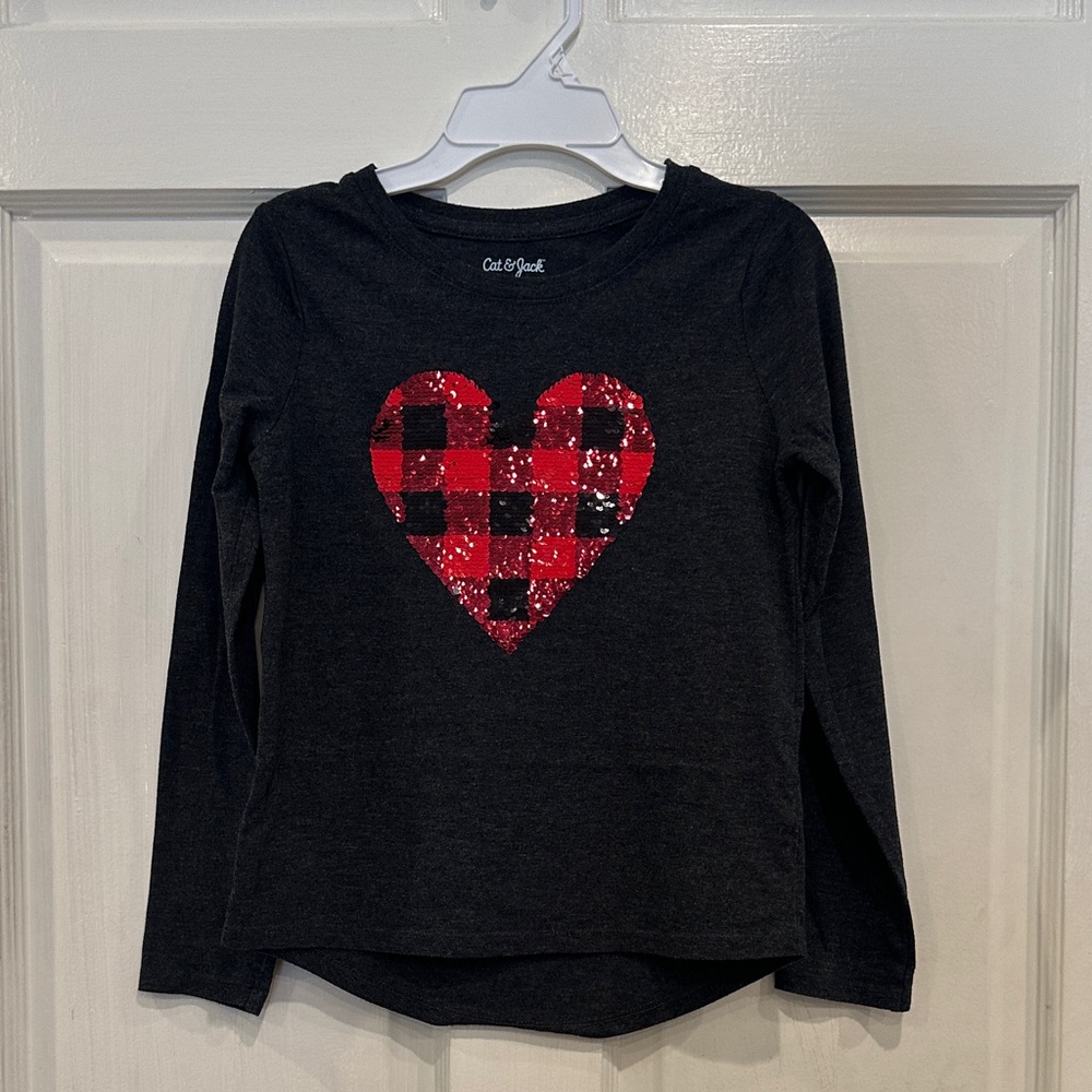 Cat & Jack Girls Long Sleeve Shirt with Red Heart ❤️